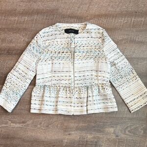 Zara Basic Peplum Patterned Blazer Women’s L Multicolor Metallic